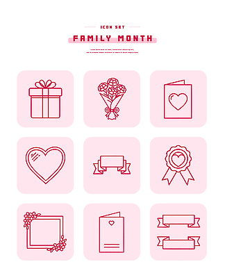자연요소 모양 아이콘 꽃 감정 관계 이벤트 5월 파일형식 벡터 가족 달 선물 꽃다발 하트 리본 프레임 사랑 디자인 기념일 기념 라인아이콘 AI파일 일러스트 국내일러스트 가정의달