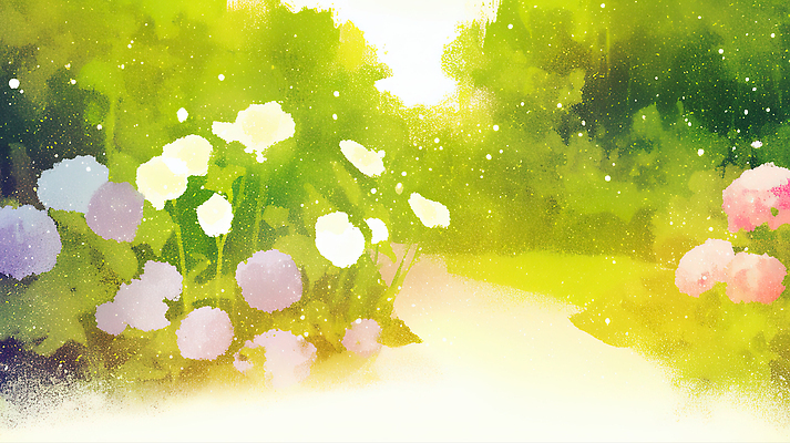 JPG 나무 식물 꽃 행복 일러스트 자연 휴식 풍경 여름 정원 산책 산책로 신선 저녁 수목원 뷰티풀 국내일러스트 AI일러스트 AI콘텐츠 계절 감정 길 컨셉 밤 야간 생태계 파일형식