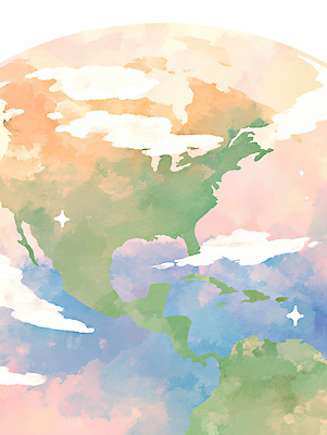 JPG 모양 디자인 지구 예술 백그라운드 세계지도 지도 북아메리카 일러스트 자연 표면 수채화 밝음 그래픽 글로벌 환경 디지털 물감 남아메리카 대륙 국내일러스트 AI일러스트 AI콘텐츠 아메리카 세계 미술도구 생태계 파일형식