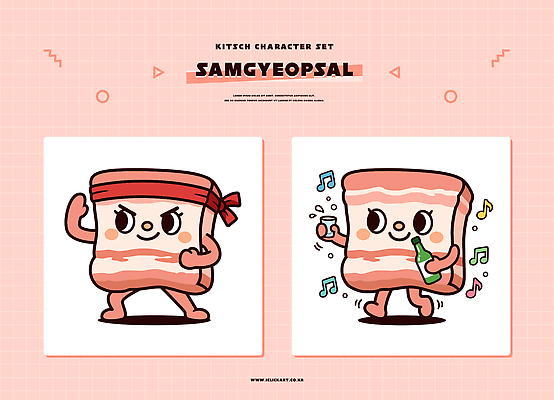 캐릭터 디자인 문화 음료 음식 분홍색 포즈 일러스트 장신구 표정 그래픽 세트 운동 귀여움 삼겹살 키치 일러캐릭터 AI파일 컬러 컨셉 건강 돼지고기 파일형식 벡터