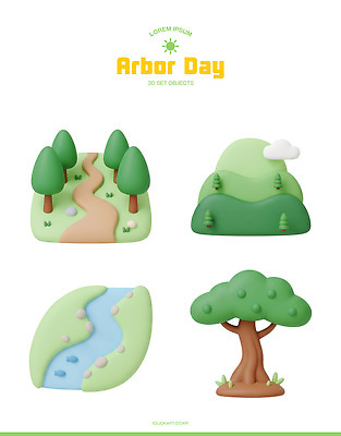 PSD 나무 편집이미지 자연 산 풍경 강 3D 모형 환경 식목일 조경 편집3D 식물 기념일 디지털합성 생태계 파일형식