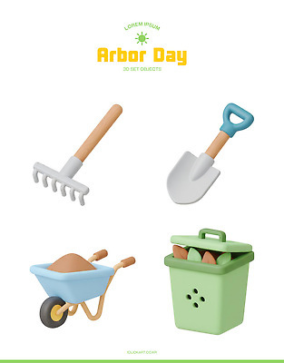 PSD 나무 식물 편집이미지 모션 자연 환경 정원 흙 쓰레기통 도구 삽 식목일 준비 정원가꾸기 나무심기 괭이 편집3D 기념일 3D 생태계 원예 심기 파일형식