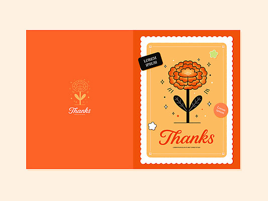 식물 템플릿 감정 컬러 카드_감사 5월 오브젝트 파일형식 벡터 감사 디자인 꽃 그림 주황색 메시지 장식 내부 인쇄 문구용품 창의성 예술 선물 이미지템플릿 AI파일 감사카드 가정의달