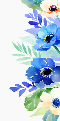 JPG 식물 디자인 꽃 예술 꽃다발 백그라운드 잎 일러스트 자연 수채화 그래픽 장식 파란색 청록색 뷰티풀 플라워패턴 국내일러스트 AI일러스트 AI콘텐츠 컬러 패턴 생태계 파일형식