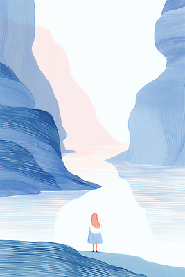 JPG 여자 생각 일러스트 자연 하늘 아침 산 풍경 강 일출 꿈 탐험 물가 수면 고독 그림 조용 국내일러스트 AI일러스트 AI콘텐츠 주간 감정 사람 물 노을 생태계 파일형식