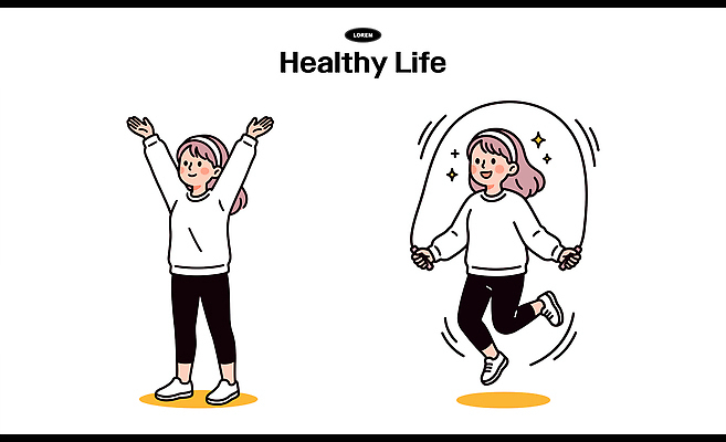 어린이 일러스트 모션 건강 소녀 일상 운동 건강관리 운동기구 헬스 힘 즐거움 줄넘기 생활습관 국내일러스트 AI파일 여자 감정 관리 사람 라이프 습관 파일형식 벡터
