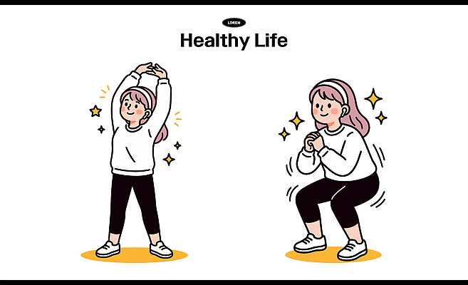 웰빙 여자 포즈 신체 일러스트 건강 생활 운동 건강관리 헬스 스트레칭 도둑 유연 근력 스트레스해소 스쿼트 국내일러스트 AI파일 관리 사람 범죄인 파일형식 벡터 운동자세