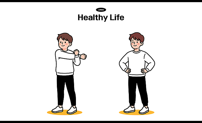 웰빙 남자 포즈 신체 일러스트 모션 건강 일상 생활 운동복 운동 건강관리 운동기구 헬스 스트레칭 몸무게 균형 팔 국내일러스트 AI파일 옷 관리 사람 라이프 신체부위 파일형식 벡터