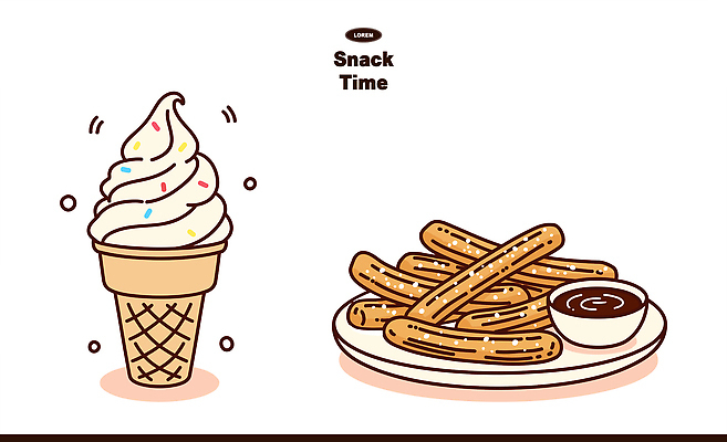 일러스트 아이스크림 디저트 초콜릿 튀김 맛 설탕 즐거움 간식시간 먹거리 스프링클 국내일러스트 AI파일 감정 음식 컨셉 장식 파일형식 벡터