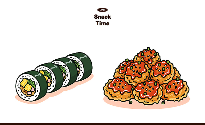 한식 음식 일러스트 디저트 양념치킨 튀김 즐거움 김밥 먹거리 국내일러스트 AI파일 감정 치킨 파일형식 벡터