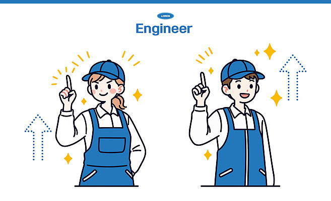손 컬러 컨셉 상의 사람 외투 기술자 파일형식 벡터 엔지니어 아이디어 손가락 순간 표현 파란색 조끼 흰색 셔츠 두명 모션 설계 기념 직업 작업 협력 창의력 국내일러스트 일러스트 AI파일