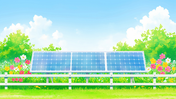 JPG 나무 식물 꽃 일러스트 자연 기술 풍경 울타리 햇빛 태양 환경 정원 가축 에너지 발전 그린에너지 전기에너지 친환경 태양에너지 설비 집열판 국내일러스트 AI일러스트 AI콘텐츠 자연요소 동물 컨셉 담장 시설 생태계 파일형식