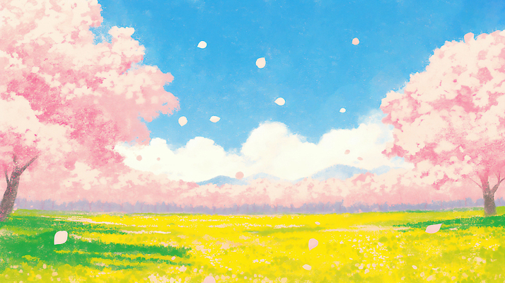 JPG 나무 계절 공원 꽃잎 꽃 일러스트 자연 하늘 바람 풍경 초원 봄 벚꽃 뷰티풀 평야 국내일러스트 AI일러스트 AI콘텐츠 자연요소 식물 공공시설 날씨 생태계 파일형식