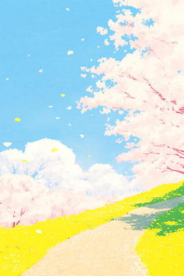 JPG 식물 꽃잎 꽃 길 꽃밭 일러스트 자연 바람 날씨 풍경 소풍 봄 벚꽃 시골 벚나무 언덕 국내일러스트 AI일러스트 AI콘텐츠 자연요소 나무 계절 야외활동 생태계 파일형식