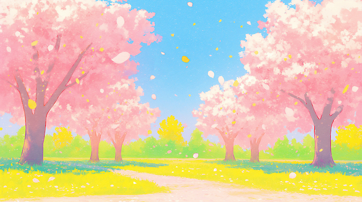 JPG 나무 공원 꽃잎 꽃 일러스트 자연 하늘 풍경 잔디 일상 햇빛 소풍 봄 벚꽃 조경 만개 국내일러스트 AI일러스트 AI콘텐츠 식물 계절 공공시설 라이프 태양 야외활동 생태계 파일형식