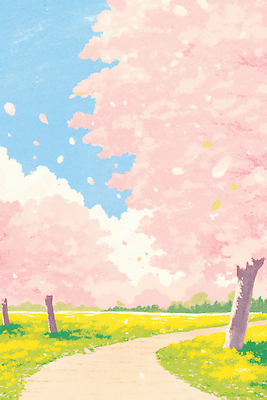 JPG 나무 공원 꽃잎 꽃 길 일러스트 자연 하늘 바람 풍경 잔디 파란색 소풍 봄 벚꽃 길가 국내일러스트 AI일러스트 AI콘텐츠 자연요소 식물 계절 공공시설 컬러 날씨 야외활동 생태계 파일형식