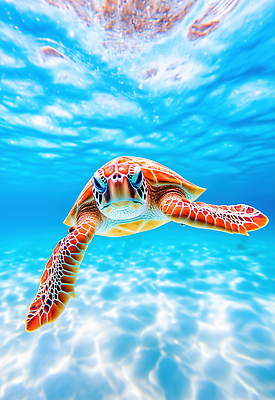 JPG 동물 편집이미지 물결 바다 자연 조명 수중 수영 수중동물 거북이 생태계 바다거북 해수면 편집실사 AI컴퓨터그래픽 AI콘텐츠 파충류 수상스포츠 CG 파일형식