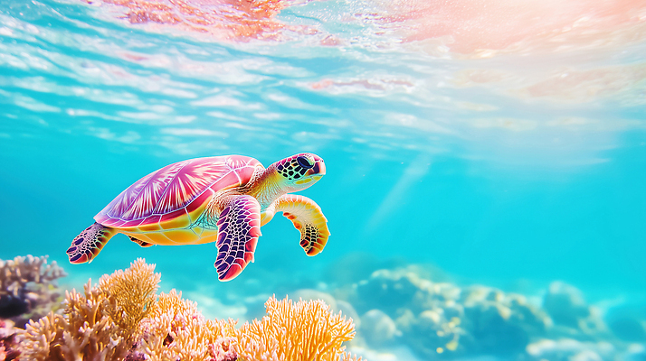 JPG 동물 편집이미지 바다 자연 생물 햇빛 환경 수중 수영 수중동물 산호초 거북이 생태계 바다거북 편집실사 AI컴퓨터그래픽 AI콘텐츠 파충류 태양 수상스포츠 수중식물 CG 파일형식