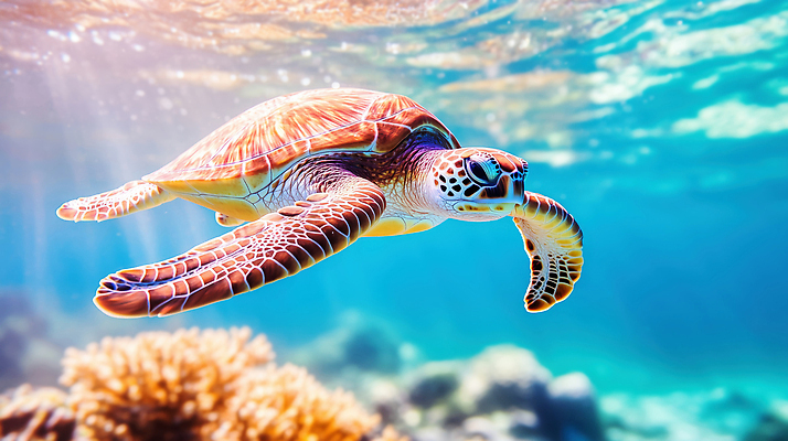JPG 동물 편집이미지 바다 자연 생명 해변 태양 수영 수중동물 산호초 거북이 생태계 바다거북 편집실사 AI컴퓨터그래픽 AI콘텐츠 자연요소 파충류 수상스포츠 수중식물 CG 파일형식