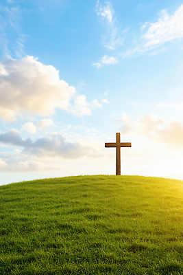 JPG 나무 편집이미지 기독교 종교 십자가 자연 하늘 풍경 초원 여름 빛 일출 봄 공간 자유 언덕 편집실사 AI컴퓨터그래픽 AI콘텐츠 식물 계절 컨셉 노을 CG 생태계 파일형식