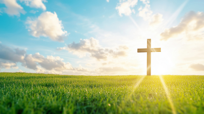 JPG 편집이미지 기독교 종교 여유 십자가 자연 하늘 풍경 초원 여름 파란색 빛 햇빛 봄 자유 편집실사 AI컴퓨터그래픽 AI콘텐츠 계절 감정 컬러 컨셉 태양 CG 생태계 파일형식