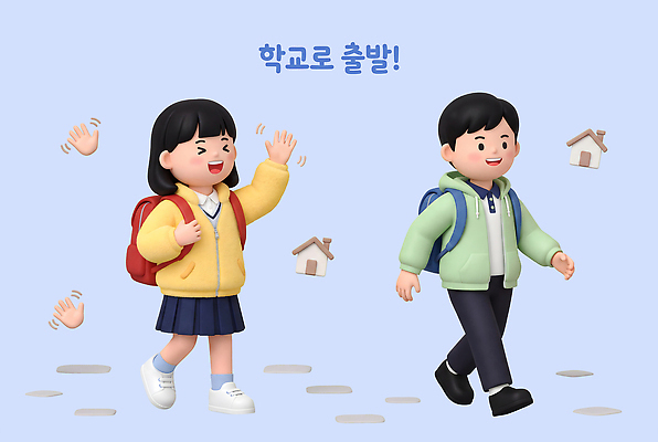 라이프스타일 잡화 교육 컬러 컨셉 상의 학교 관계 모션 사람 라이프 초록색 3D 등하교 파일형식 학생 출발 외투 걷기 노란색 연두색 가방 친구 일상 캐릭터 어린이 귀여움 PSD 편집이미지 편집3D 등교 스쿨라이프