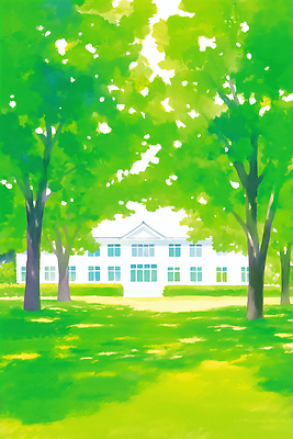 JPG 주간 나무 외관 공원 일러스트 학교 자연 하늘 휴식 풍경 잔디 건물 생활 초록색 여름 파란색 태양 봄 산책 도시 조경 국내일러스트 AI일러스트 AI콘텐츠 자연요소 식물 건축물 계절 공공시설 교육 컬러 컨셉 생태계 파일형식