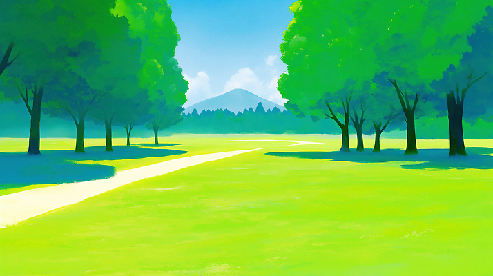 JPG 나무 공원 길 일러스트 자연 하늘 날씨 산 풍경 초록색 여름 햇빛 봄 숲 평지 길이 공원길 국내일러스트 AI일러스트 AI콘텐츠 식물 계절 공공시설 컬러 태양 땅 생태계 파일형식