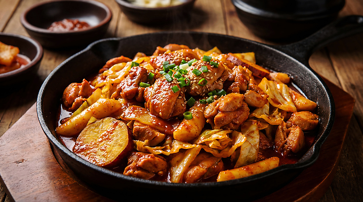 JPG 편집이미지 한식 음식 고추 반찬 양파 김치 감자 요리 식사 닭고기 볶음 닭갈비 편집실사 AI포토 AI콘텐츠 채소 육류 CG 닭고기요리 파일형식