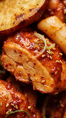 JPG 편집이미지 음식 식탁 양파 감자 요리 초록색 식사 닭고기 양념 맛 구이 레시피 닭갈비 편집실사 AI포토 AI콘텐츠 컬러 컨셉 채소 탁자 육류 CG 닭고기요리 파일형식