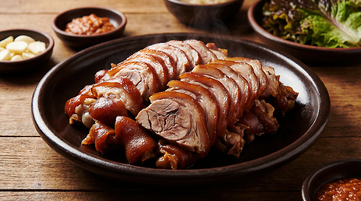 JPG 편집이미지 접시 한식 식탁 반찬 한국 육류 요리 식사 모임 전통음식 맛 족발 편집실사 AI포토 AI콘텐츠 전통 식기 아시아 음식 컨셉 식재료 탁자 돼지고기 CG 파일형식