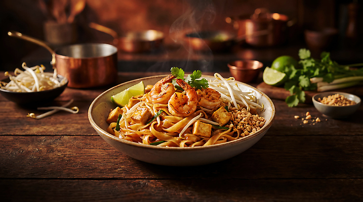 JPG 편집이미지 접시 음식 채소 탁자 새우 육류 요리 일상 식사 면류 저녁 수증기 레몬 땅콩 레시피 팟타이 편집실사 AI포토 AI콘텐츠 식기 가구 과일 식재료 갑각류 라이프 견과류 야간 CG 태국음식 파일형식