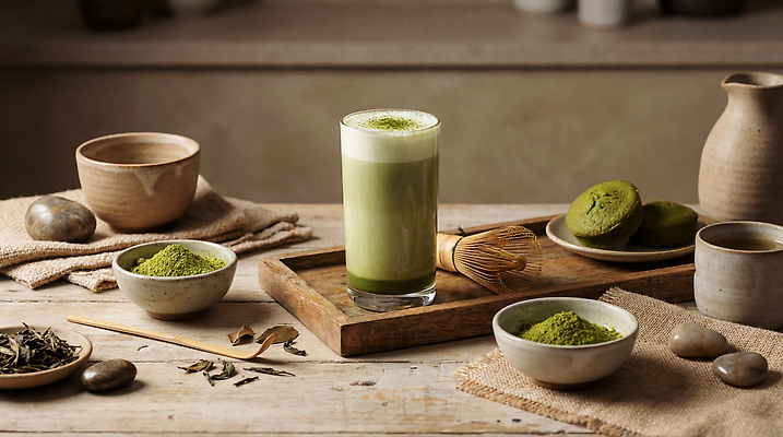 JPG 편집이미지 문화 음료 음식 탁자 디저트 요리 식사 다기 가루 녹차 녹차가루 말차 편집실사 AI포토 AI콘텐츠 가구 차_음료 다도 CG 파일형식