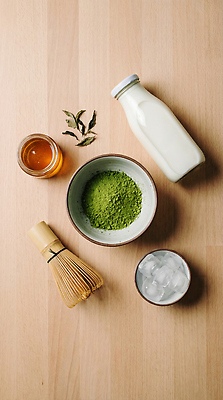 JPG 편집이미지 그릇 음료 재료 탁자 요리 얼음 우유 도구 가루 설탕 녹차 준비 꿀 말차 편집실사 AI포토 AI콘텐츠 자연요소 식기 가구 유제품 차_음료 CG 파일형식