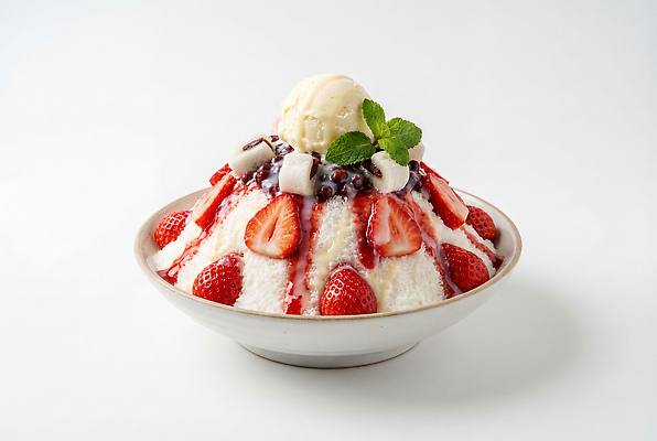 JPG 편집이미지 그릇 한식 음식 과일 딸기 아이스크림 디저트 여름 얼음 맛 민트 빙수 딸기빙수 편집실사 AI포토 AI콘텐츠 자연요소 식기 계절 컨셉 허브 CG 파일형식