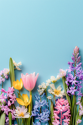 JPG 편집이미지 디자인 꽃 화초 분홍색 백그라운드 자연 장식 파란색 노란색 정원 봄 뷰티풀 편집실사 AI포토 AI콘텐츠 식물 계절 컬러 CG 생태계 파일형식