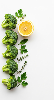 JPG 편집이미지 음식 채소 식재료 재료 자연 식탁 건강 요리 신선 약초 브로콜리 레몬 허브 비타민 편집실사 AI포토 AI콘텐츠 식물 과일 탁자 풀_식물 CG 생태계 영양소 파일형식