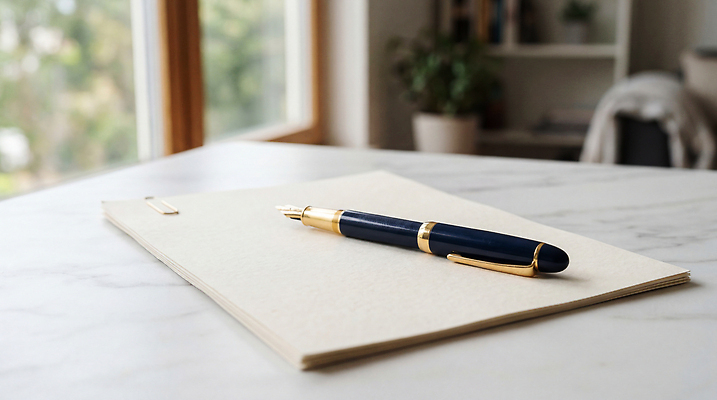 JPG 편집이미지 종이 창문 실내 장식 학습 필기구 펜 만년필 기록 작업 사무 창가 책상 편집실사 AI포토 AI콘텐츠 교육 가구 문구용품 내부 업무 CG 파일형식