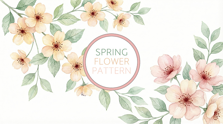 PSD 식물 디자인 꽃 백그라운드 잎 패턴 일러스트 수채화 봄 장면 플라워패턴 국내일러스트 계절 무늬 파일형식