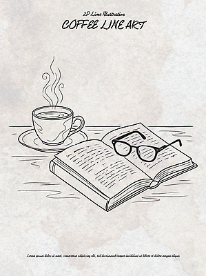 라이프스타일 안경 여유 커피 음료 선 라인일러스트 일러스트 탁자 휴식 따뜻함 책 컵 독서 수증기 스케치 그림 국내일러스트 AI파일 식기 잡화 감정 가구 컨셉 미술 생활 파일형식 벡터