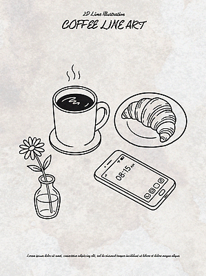 꽃 커피 음료 선 라인일러스트 일러스트 디저트 일상 스마트폰 꽃병 아침식사 커피잔 크루아상 디지털시계 따뜻한음료 국내일러스트 AI파일 식물 음식 빵 시계 잔 라이프 핸드폰 스마트기기 식사 파일형식 벡터