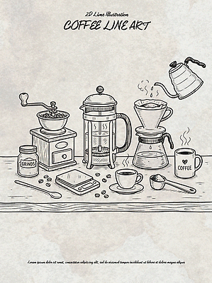 커피 선 라인일러스트 일러스트 탁자 컵 물 숟가락 카페 원두 커피잔 그라인더 드립커피 커피용품 프렌치프레스 핸드드립 국내일러스트 AI파일 자연요소 식기 음료 가구 잔 수저 상점 오브젝트 파일형식 벡터