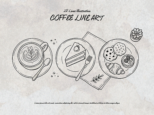 식기 화분 커피 음료 선 라인일러스트 일러스트 주방용품 디저트 쿠키 케이크 크루아상 브런치 핸드드립 국내일러스트 AI파일 음식 빵 생활용품 식사 커피용품 파일형식 벡터