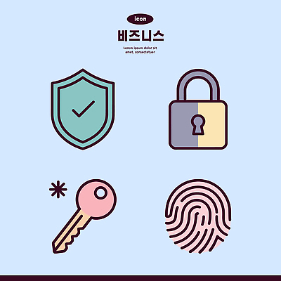일러스트 비즈니스 열쇠 자물쇠 기술 안전 정보 보호 오브젝트 잠금 보안 방패 개인정보 인증 지문 국내일러스트 AI파일 컨셉 파일형식 벡터