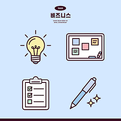 일러스트 비즈니스 전구 아이디어 사무실 펜 도구 메모지 작업 계획 오브젝트 문서 정리 체크리스트 효율 국내일러스트 AI파일 컨셉 필기구 사무용품 파일형식 벡터