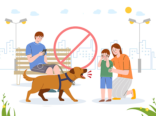 PSD 동물 공원 남자 어린이 벤치 일러스트 가족 사람 일상 스마트폰 부모 놀람 금지 개 승낙 목줄 맹견 반응 방치 제도 국내일러스트 공공시설 감정 컨셉 의자 포유류 관계 표정 라이프 핸드폰 스마트기기 파일형식 반려용품