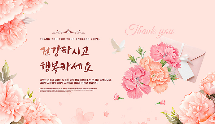 PSD 식물 템플릿 디자인 꽃 행복 분홍색 사랑 장식 메시지 어버이날 편지 카네이션 감사 가정의달 뷰티풀 이미지템플릿 기념일 감정 컬러 5월 파일형식