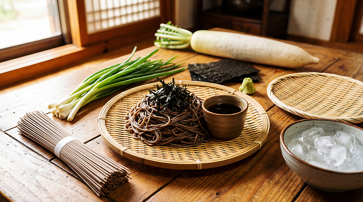 JPG 편집이미지 그릇 음식 재료 요리 바구니 주방 김 무 메밀국수 대파 면발 판모밀 편집실사 AI포토 AI콘텐츠 식기 뿌리채소 면류 해조류 CG 파 파일형식