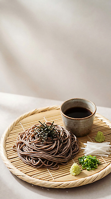 JPG 편집이미지 음식 식사 면류 메밀국수 고추냉이 간장 쪽파 나무접시 일본음식 판모밀 편집실사 AI포토 AI콘텐츠 접시 양념 CG 파 파일형식