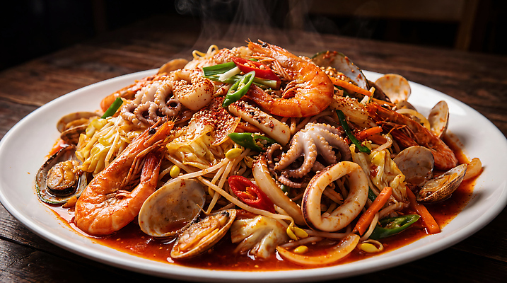 JPG 편집이미지 음식 채소 고추 양파 조개 새우 요리 해산물 오징어 볶음 볶음면 해물찜 편집실사 AI포토 AI콘텐츠 어패류 연체동물 갑각류 수중동물 CG 찜 파일형식